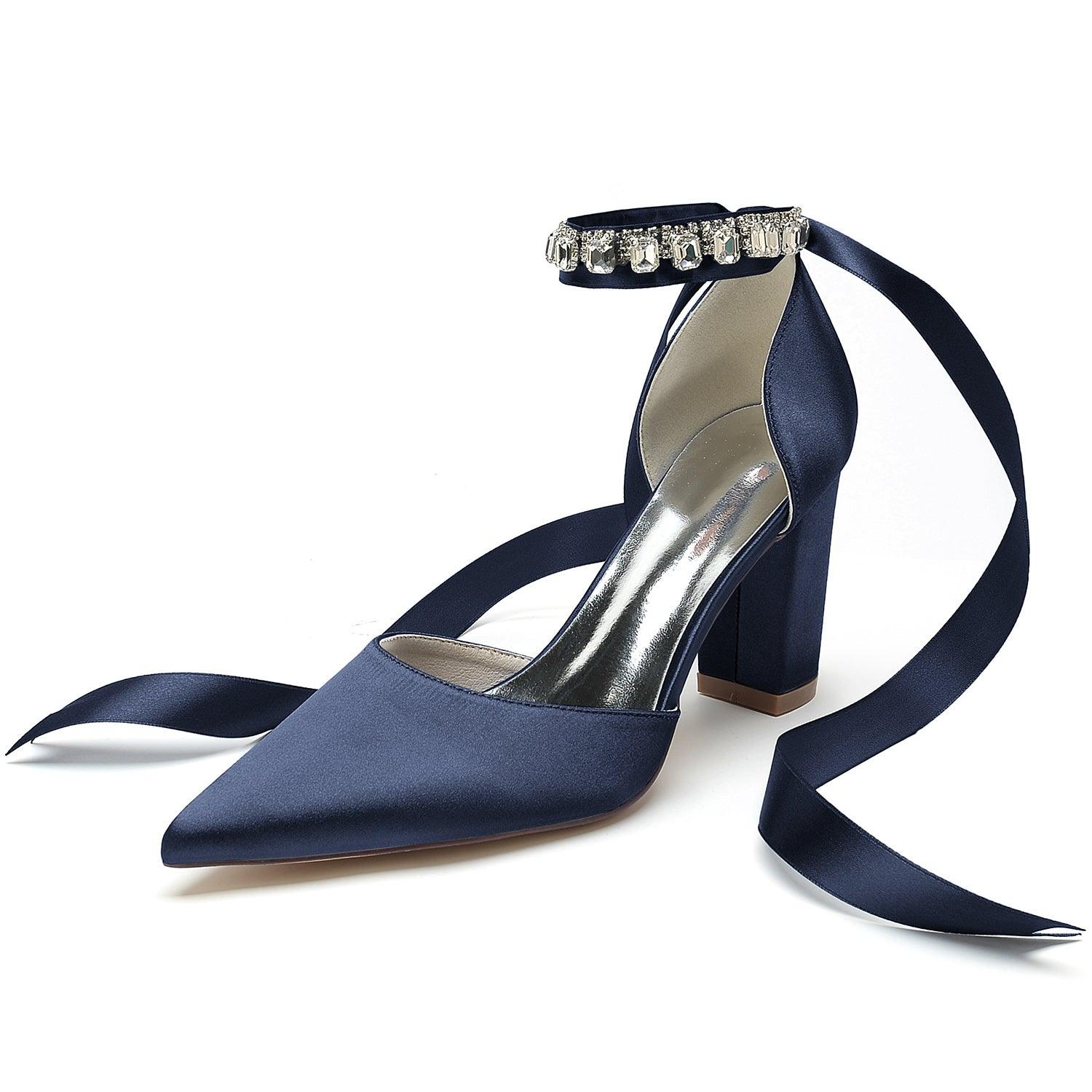 Chunky Heel 8.5cm Silk-Like Shoes CK0399 - COCOMELODY