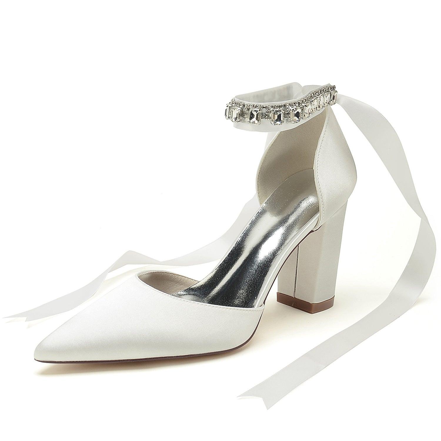Chunky Heel 8.5cm Silk-Like Shoes CK0399 - COCOMELODY