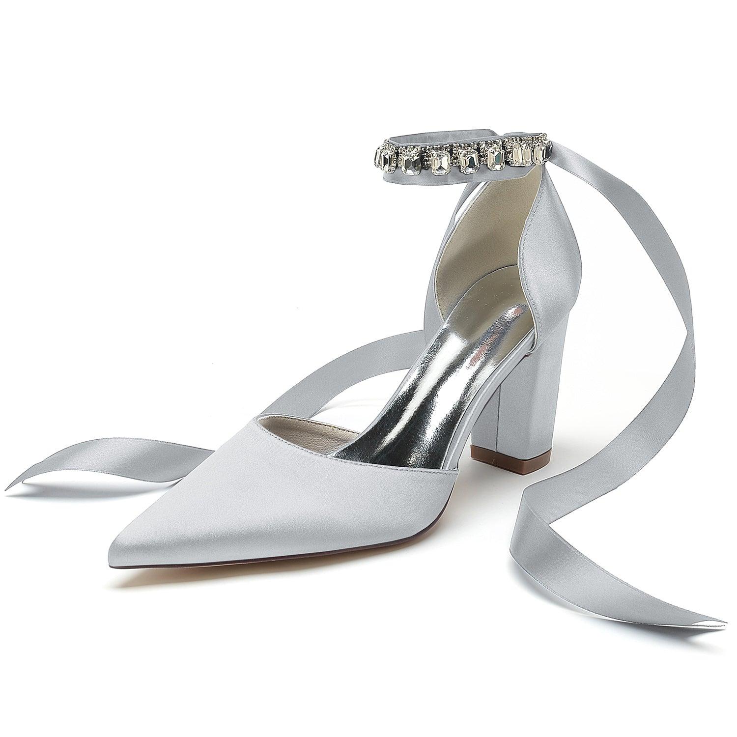 Chunky Heel 8.5cm Silk-Like Shoes CK0399 - COCOMELODY