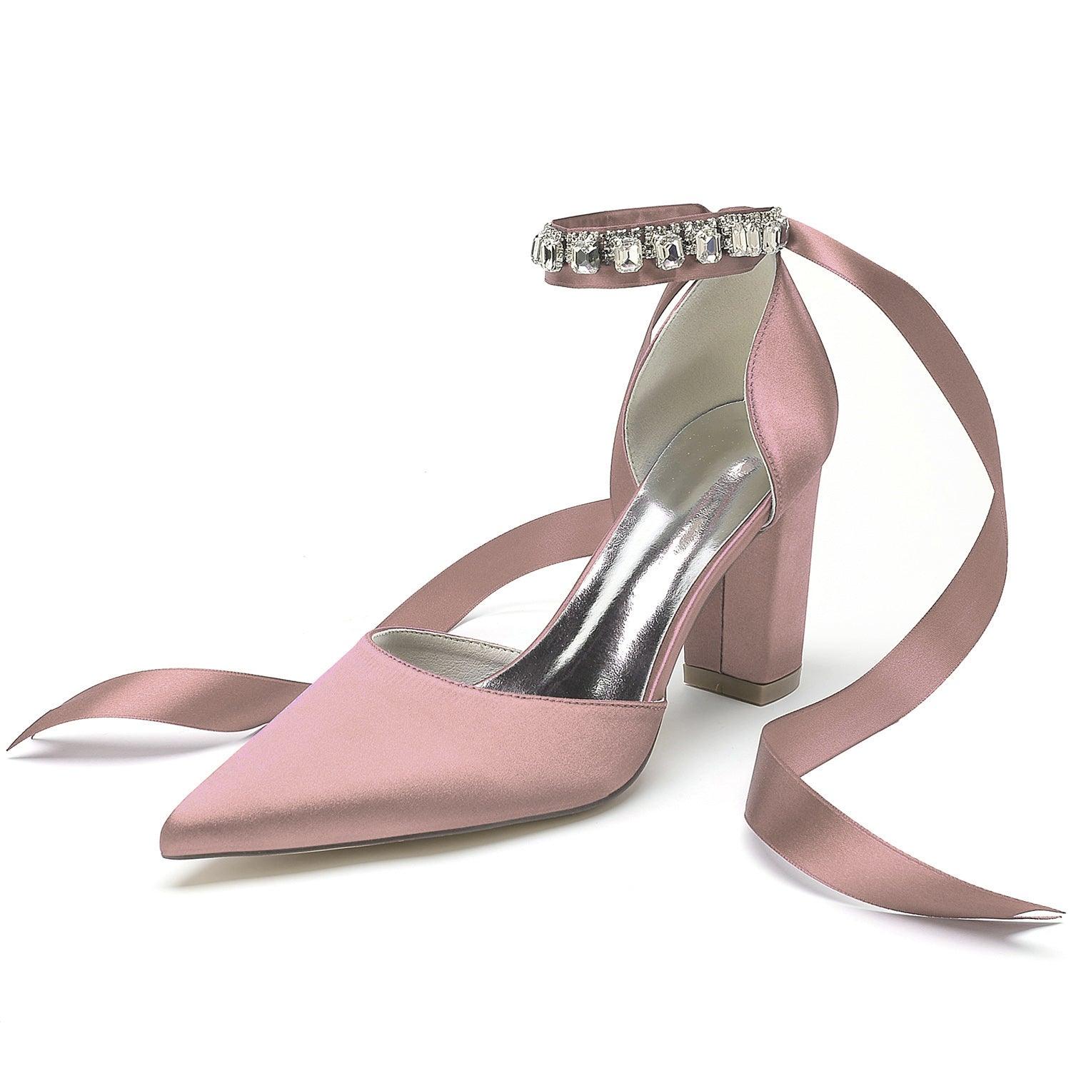 Chunky Heel 8.5cm Silk-Like Shoes CK0399 - COCOMELODY