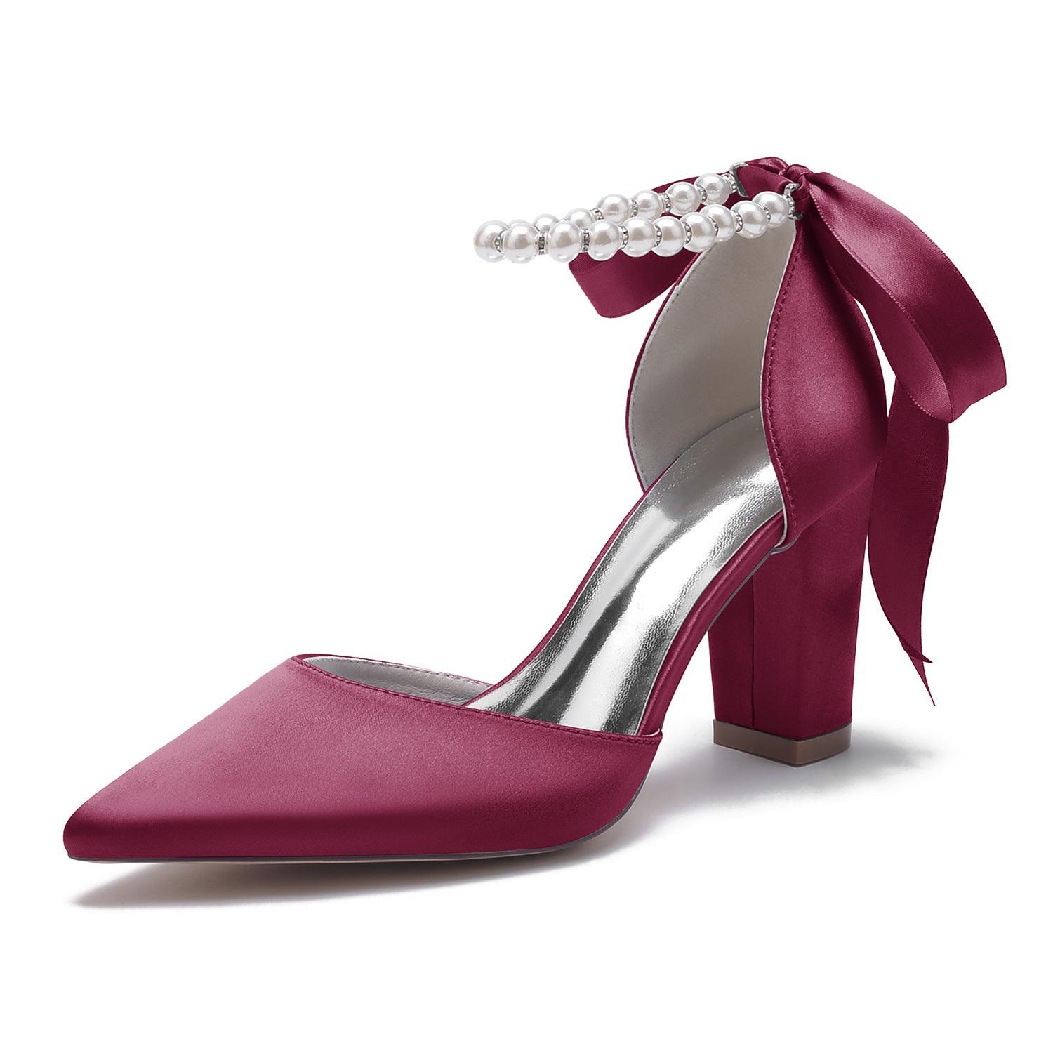 Chunky Heel 8.5cm Silk-Like Shoes CK0400 - COCOMELODY