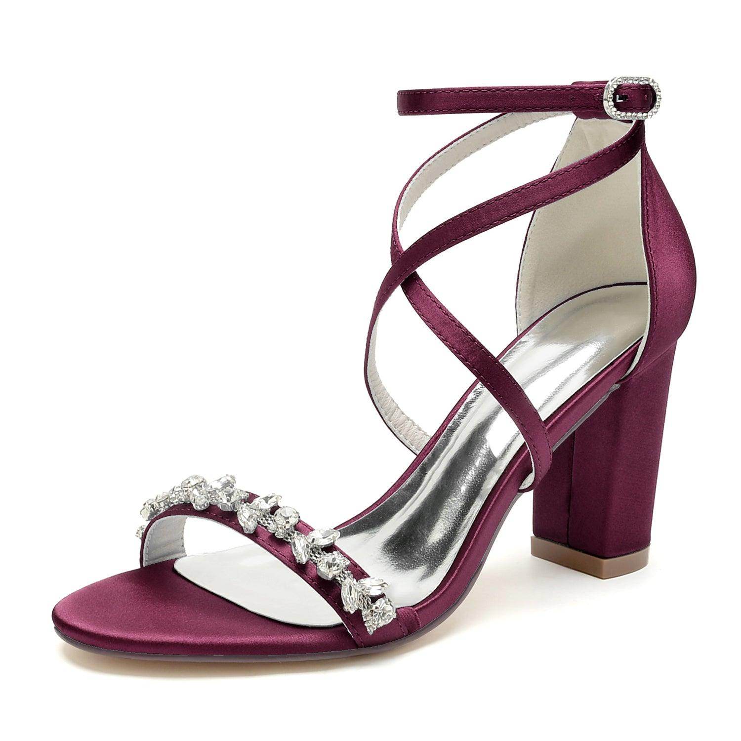 Chunky Heel 8.5cm Silk-Like Shoes CK0428 - COCOMELODY