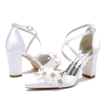 Chunky Heel 8.5cm Silk-Like Shoes CK0437 - COCOMELODY