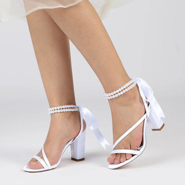 Chunky Heel 8.5cm Silk-Like Shoes CK0439 - COCOMELODY