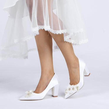 Chunky Heel 8.5cm Silk-Like Shoes CK0459 - COCOMELODY