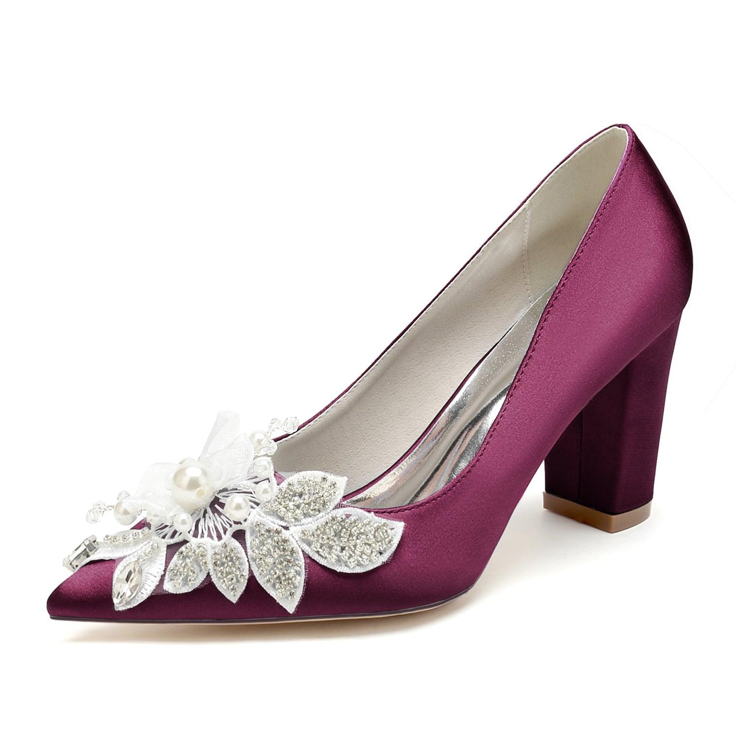 Chunky Heel 8.5cm Silk-Like Shoes CK0460 - COCOMELODY