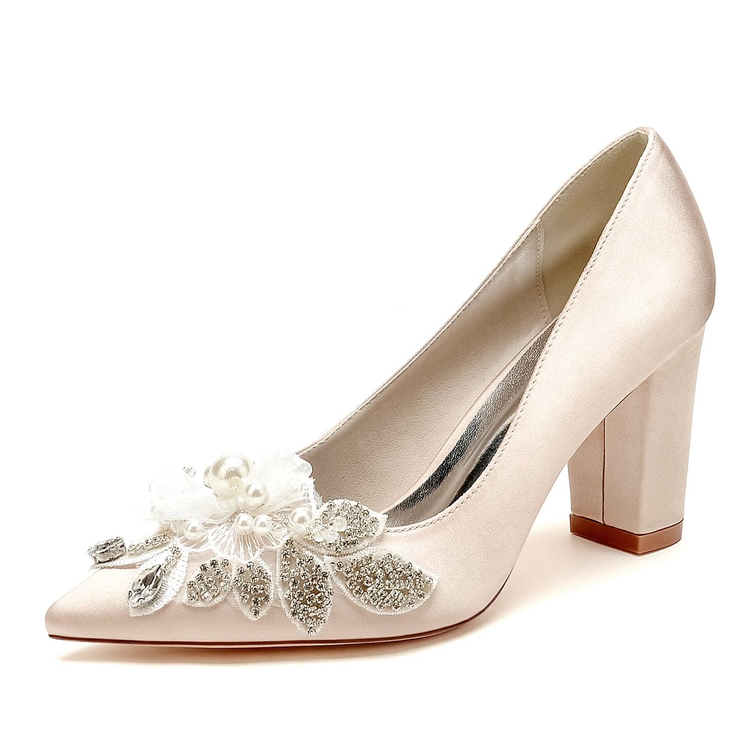 Chunky Heel 8.5cm Silk-Like Shoes CK0460 - COCOMELODY