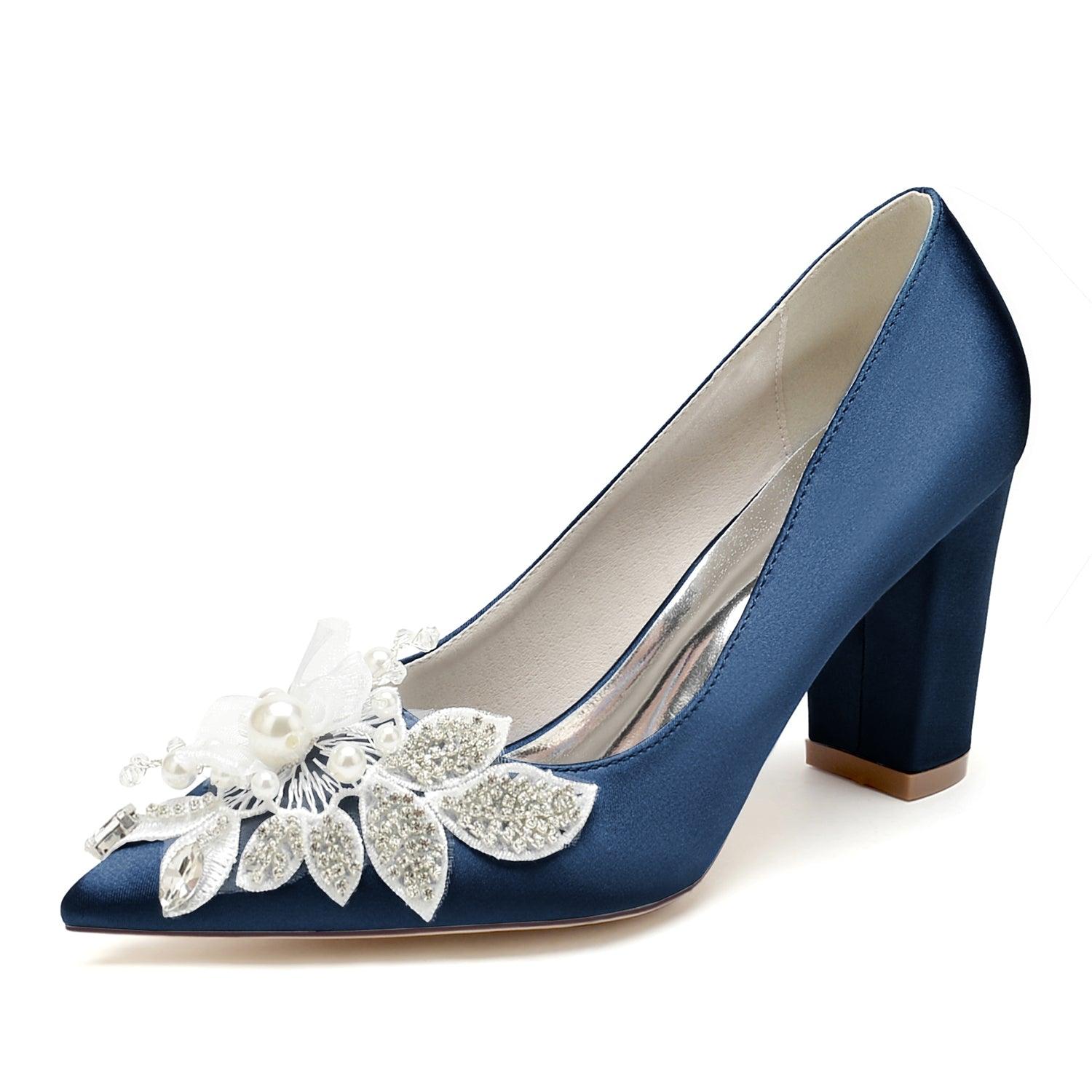 Chunky Heel 8.5cm Silk-Like Shoes CK0460 - COCOMELODY