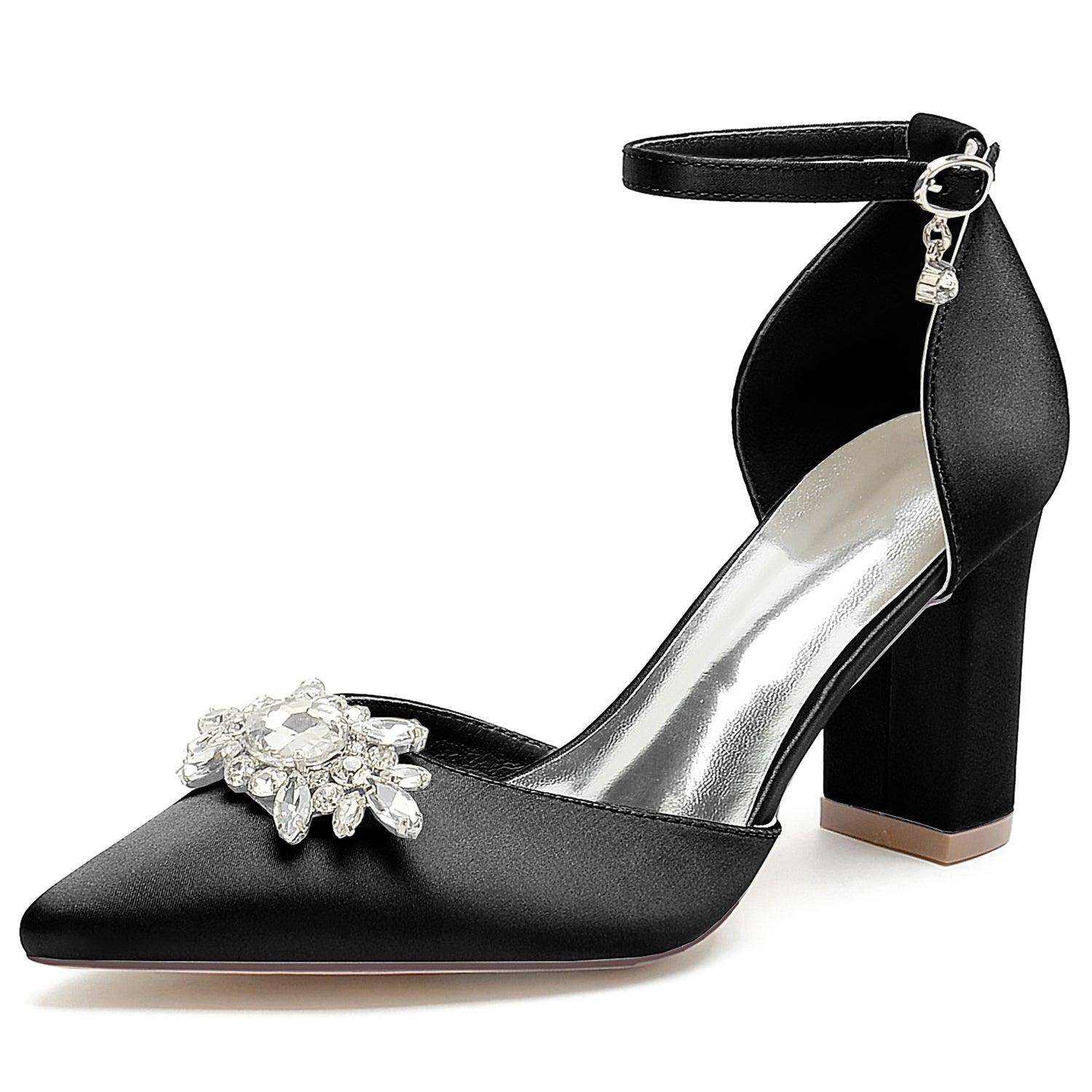 Chunky Heel 8.5cm Silk-Like Shoes CK0461 - COCOMELODY