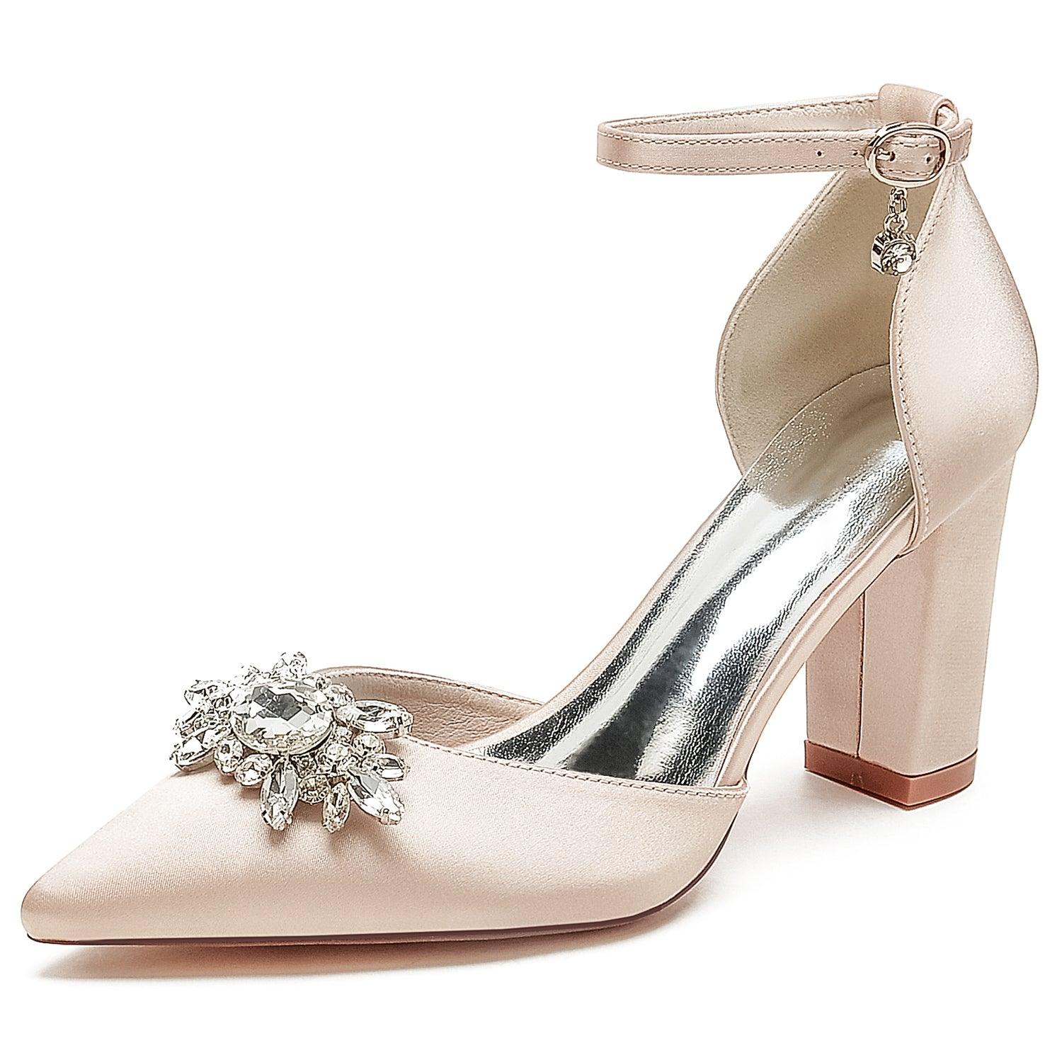 Chunky Heel 8.5cm Silk-Like Shoes CK0461 - COCOMELODY