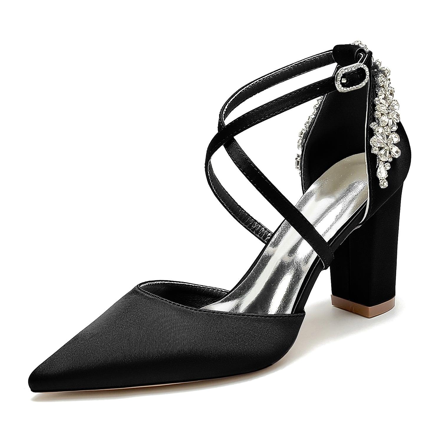 Chunky Heel 8.5cm Silk-Like Shoes CK0462 - COCOMELODY