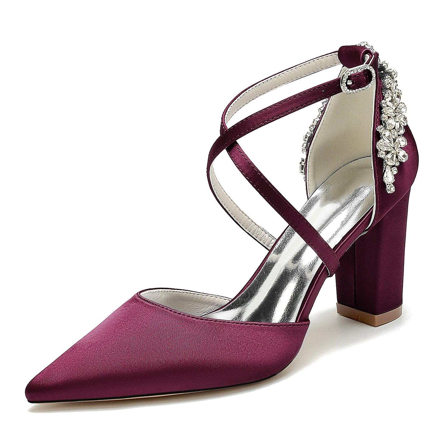 Chunky Heel 8.5cm Silk-Like Shoes CK0462 - COCOMELODY