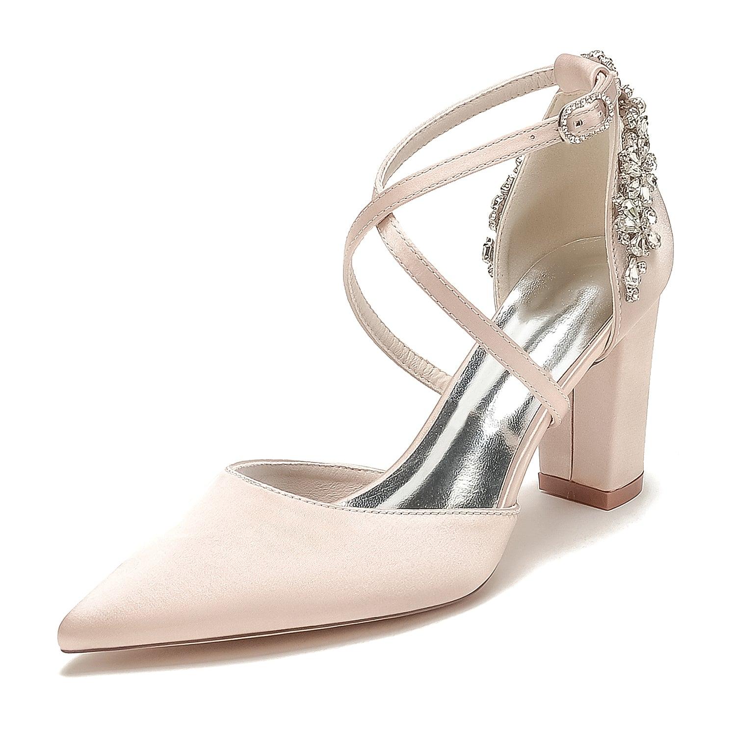 Chunky Heel 8.5cm Silk-Like Shoes CK0462 - COCOMELODY