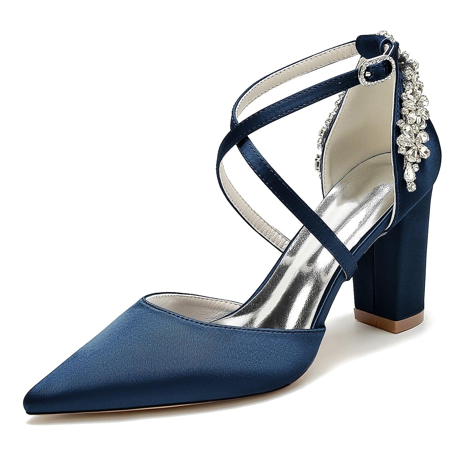 Chunky Heel 8.5cm Silk-Like Shoes CK0462 - COCOMELODY