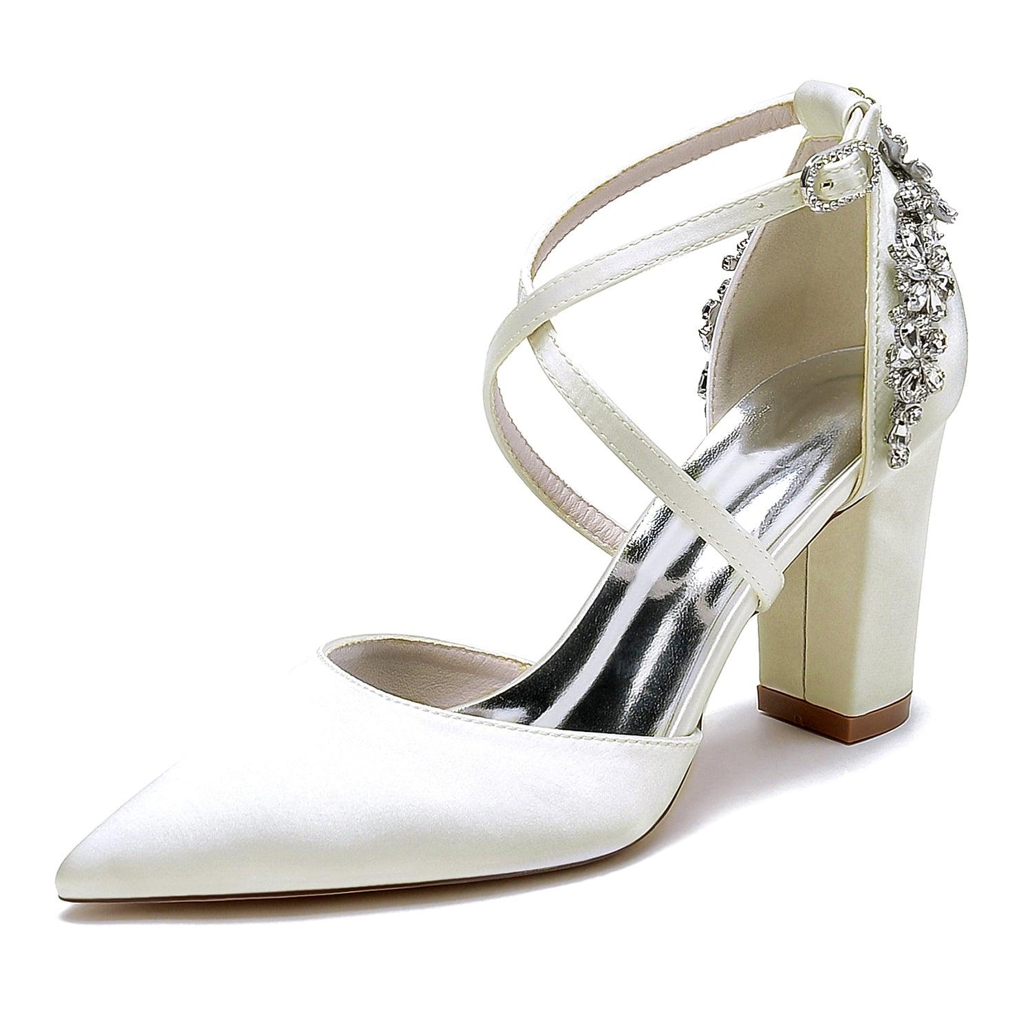 Chunky Heel 8.5cm Silk-Like Shoes CK0462 - COCOMELODY