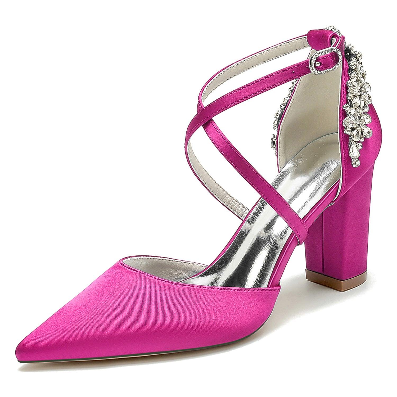 Chunky Heel 8.5cm Silk-Like Shoes CK0462 - COCOMELODY