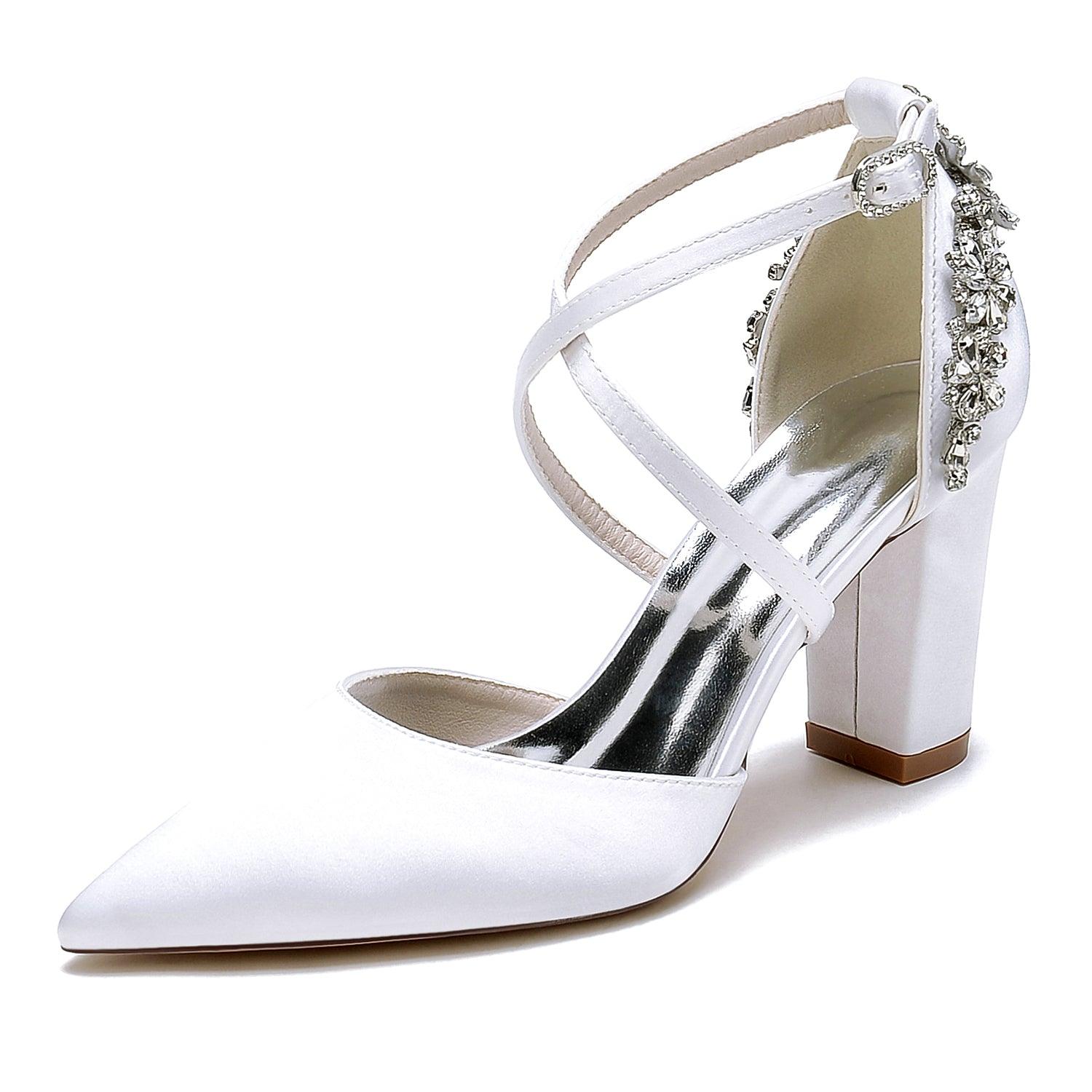 Chunky Heel 8.5cm Silk-Like Shoes CK0462 - COCOMELODY