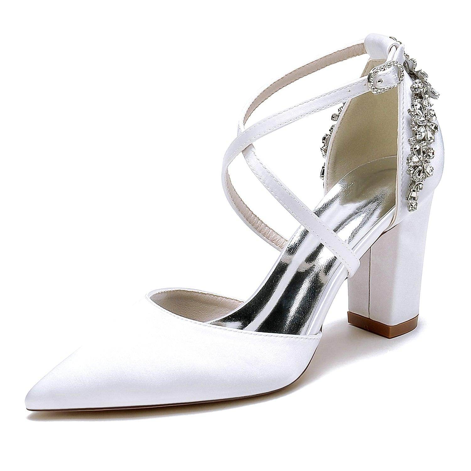 Chunky Heel 8.5cm Silk-Like Shoes CK0462 - COCOMELODY