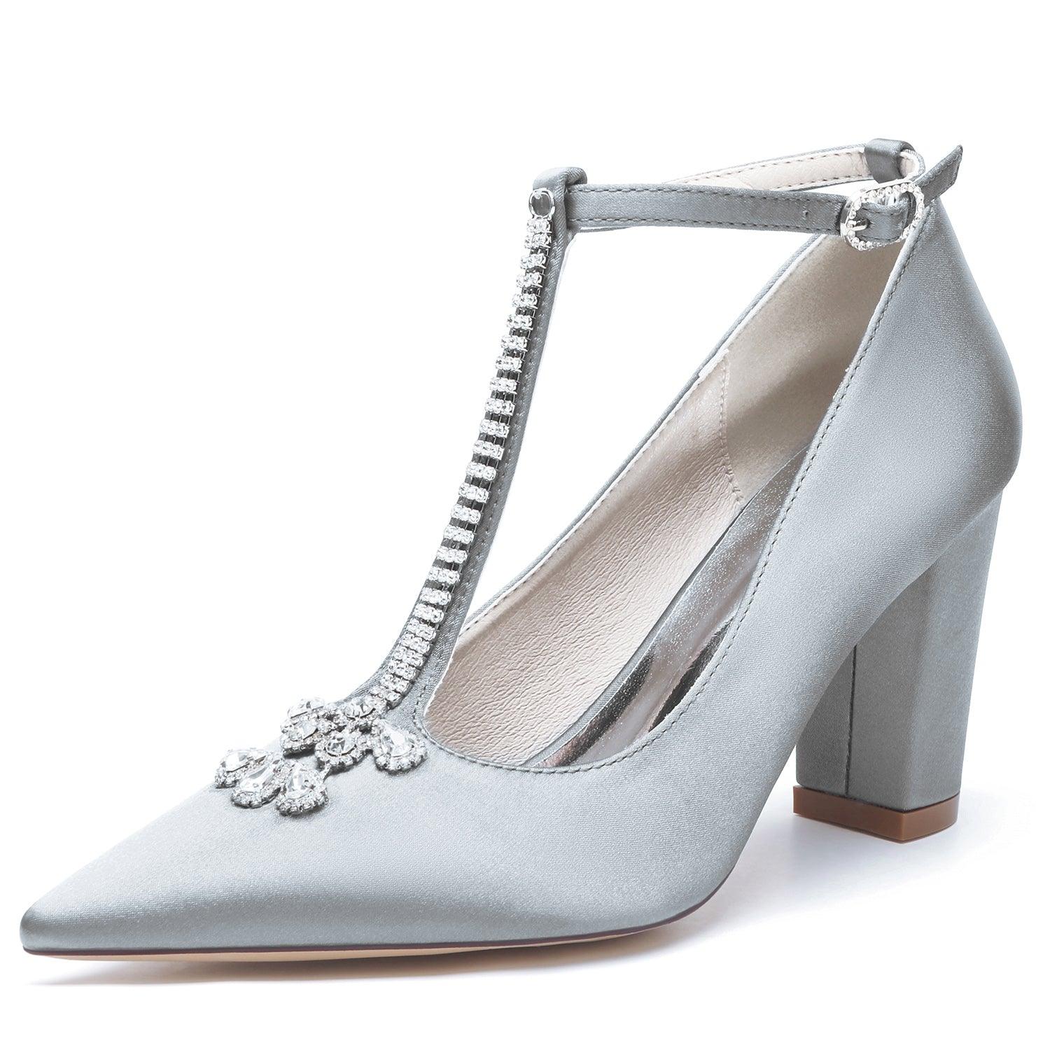 Chunky Heel 8.5cm Silk-Like Shoes CK0468 - COCOMELODY