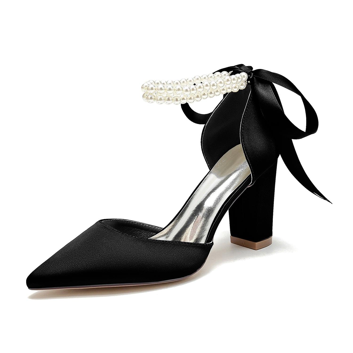 Chunky Heel 8.5cm Silk-Like Shoes CK0487 - COCOMELODY
