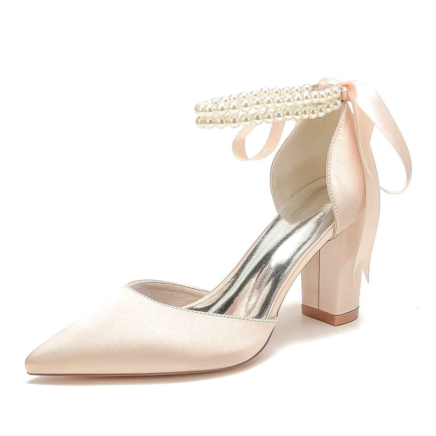 Chunky Heel 8.5cm Silk-Like Shoes CK0487 - COCOMELODY
