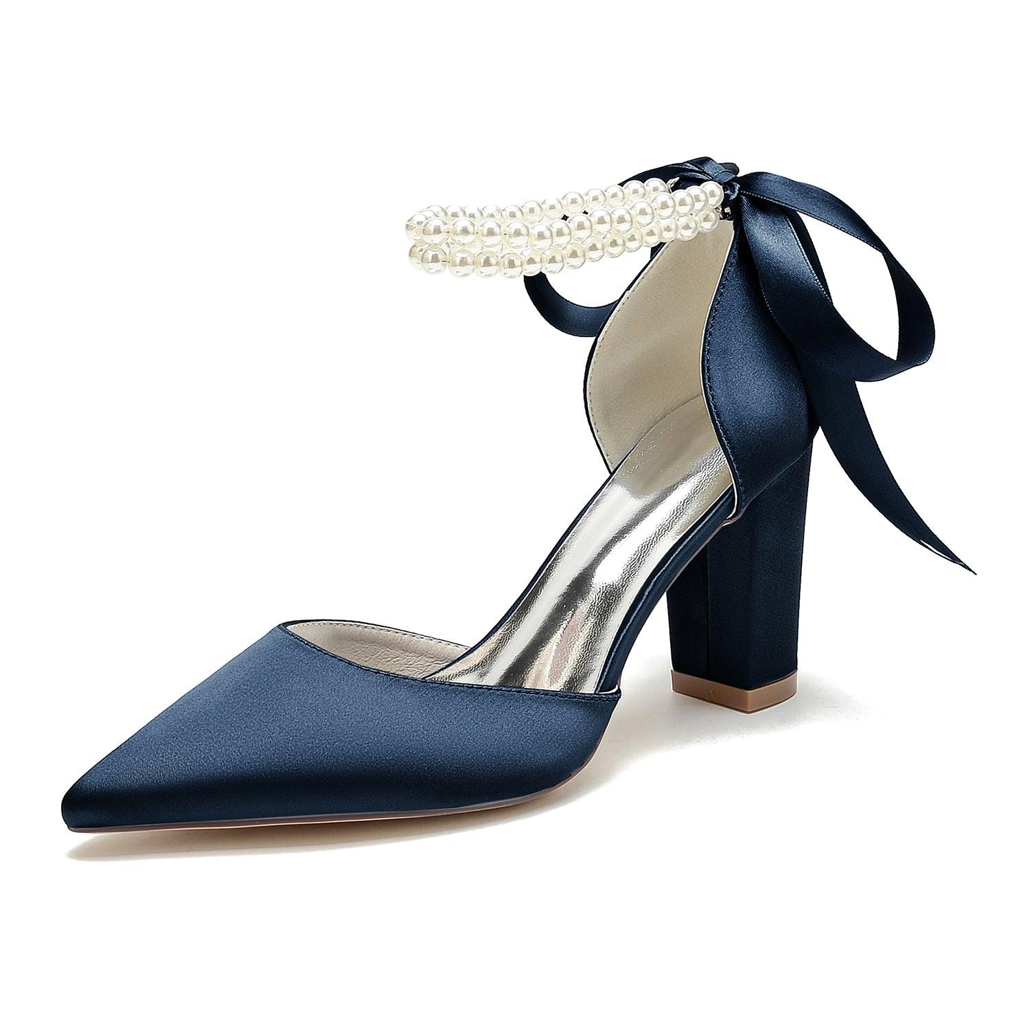 Chunky Heel 8.5cm Silk-Like Shoes CK0487 - COCOMELODY