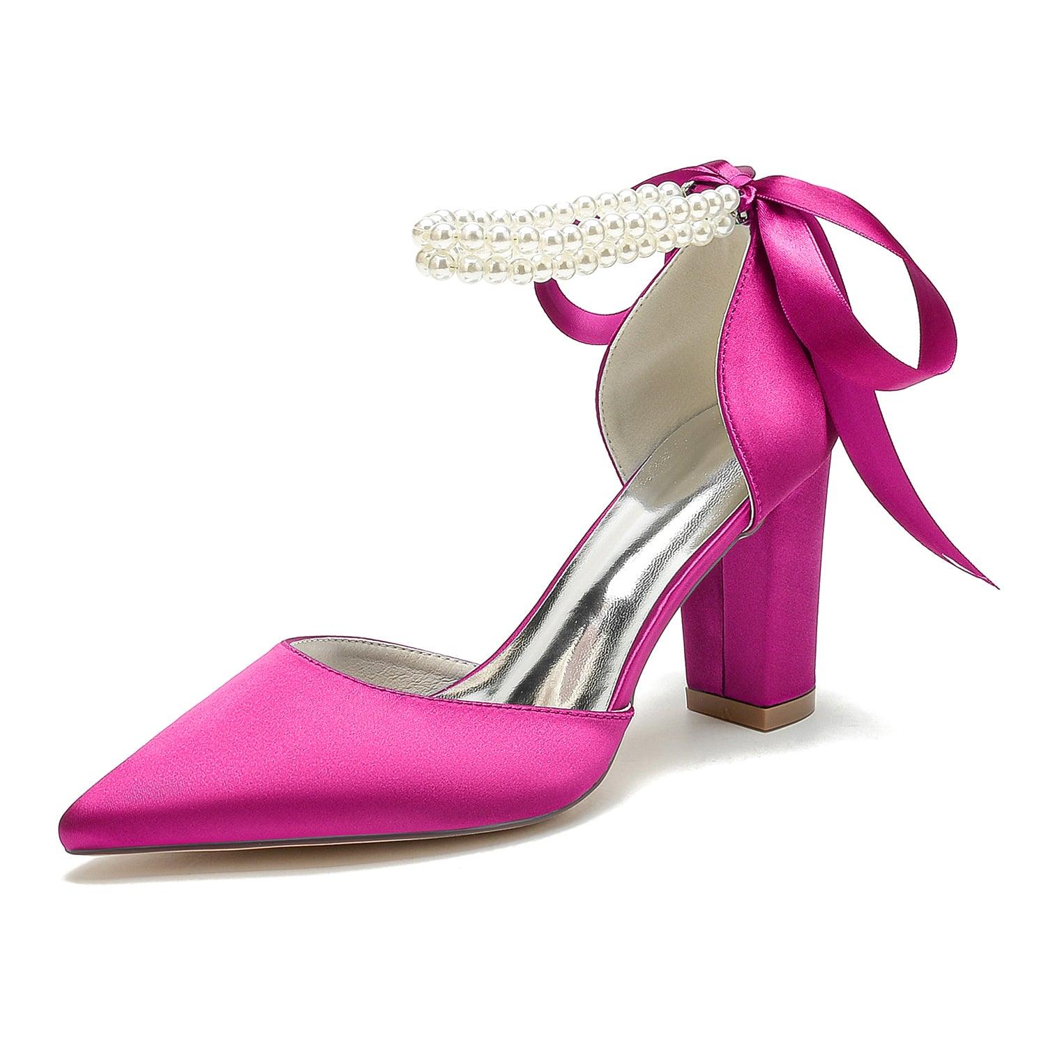 Chunky Heel 8.5cm Silk-Like Shoes CK0487 - COCOMELODY