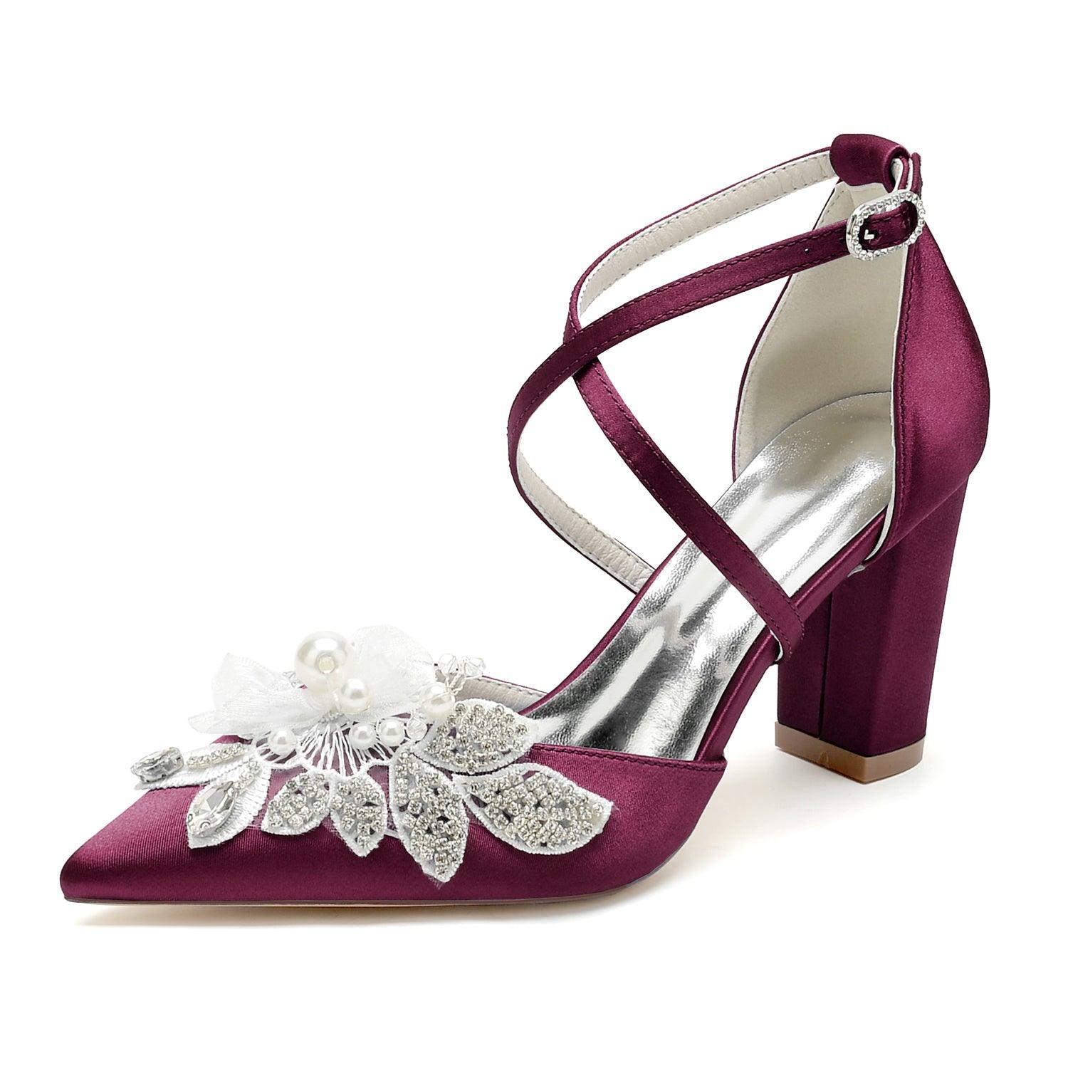Chunky Heel 8.5cm Silk-Like Shoes CK0488 - COCOMELODY