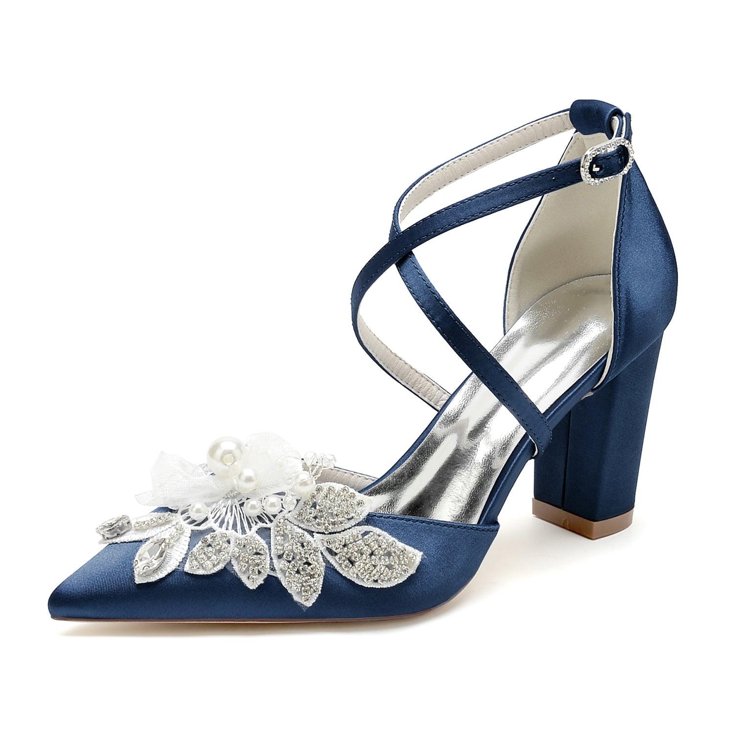 Chunky Heel 8.5cm Silk-Like Shoes CK0488 - COCOMELODY