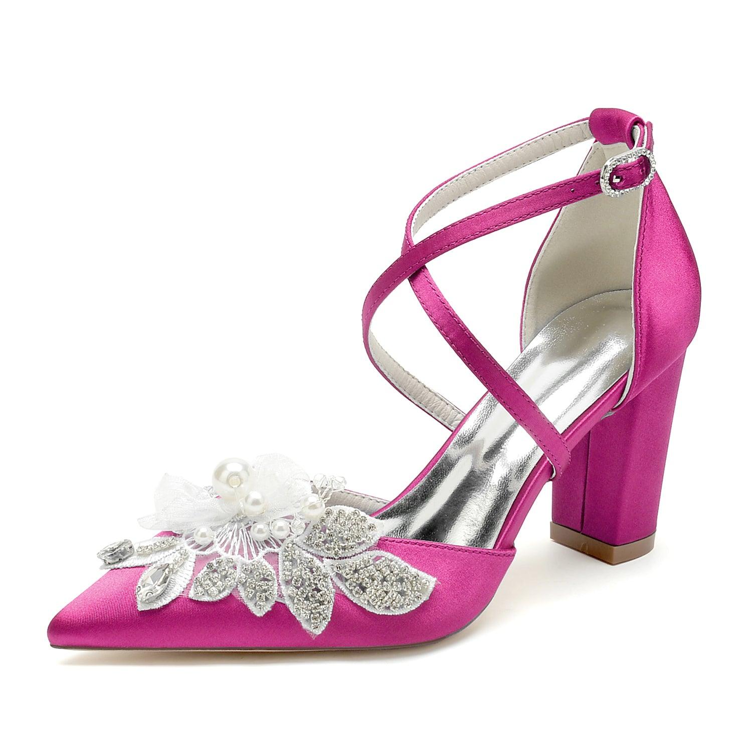 Chunky Heel 8.5cm Silk-Like Shoes CK0488 - COCOMELODY