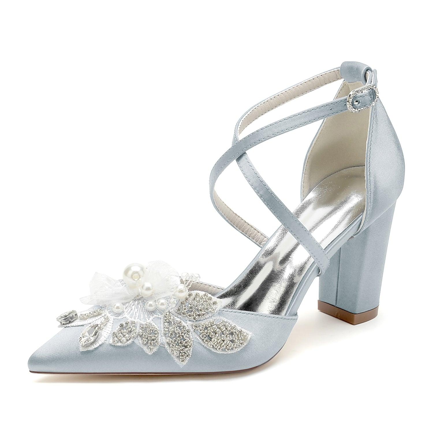 Chunky Heel 8.5cm Silk-Like Shoes CK0488 - COCOMELODY