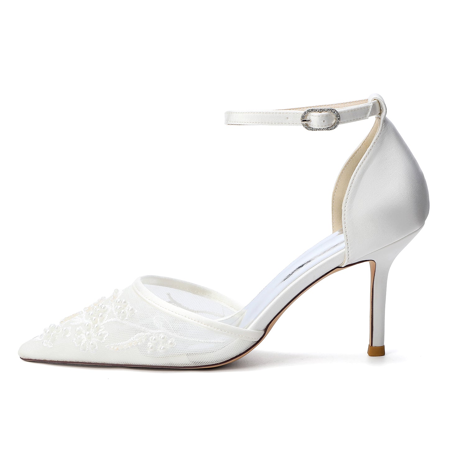 Stiletto Heel 8.5cm Lace Silk-Like Pearl Embroidered Mesh Shoes CK0489