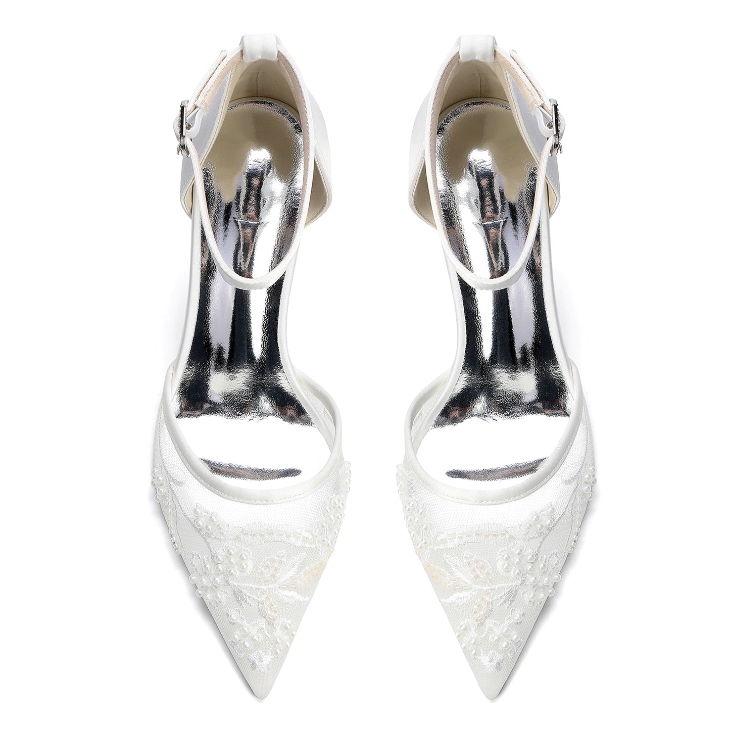 Stiletto Heel 8.5cm Lace Silk-Like Pearl Embroidered Mesh Shoes CK0489