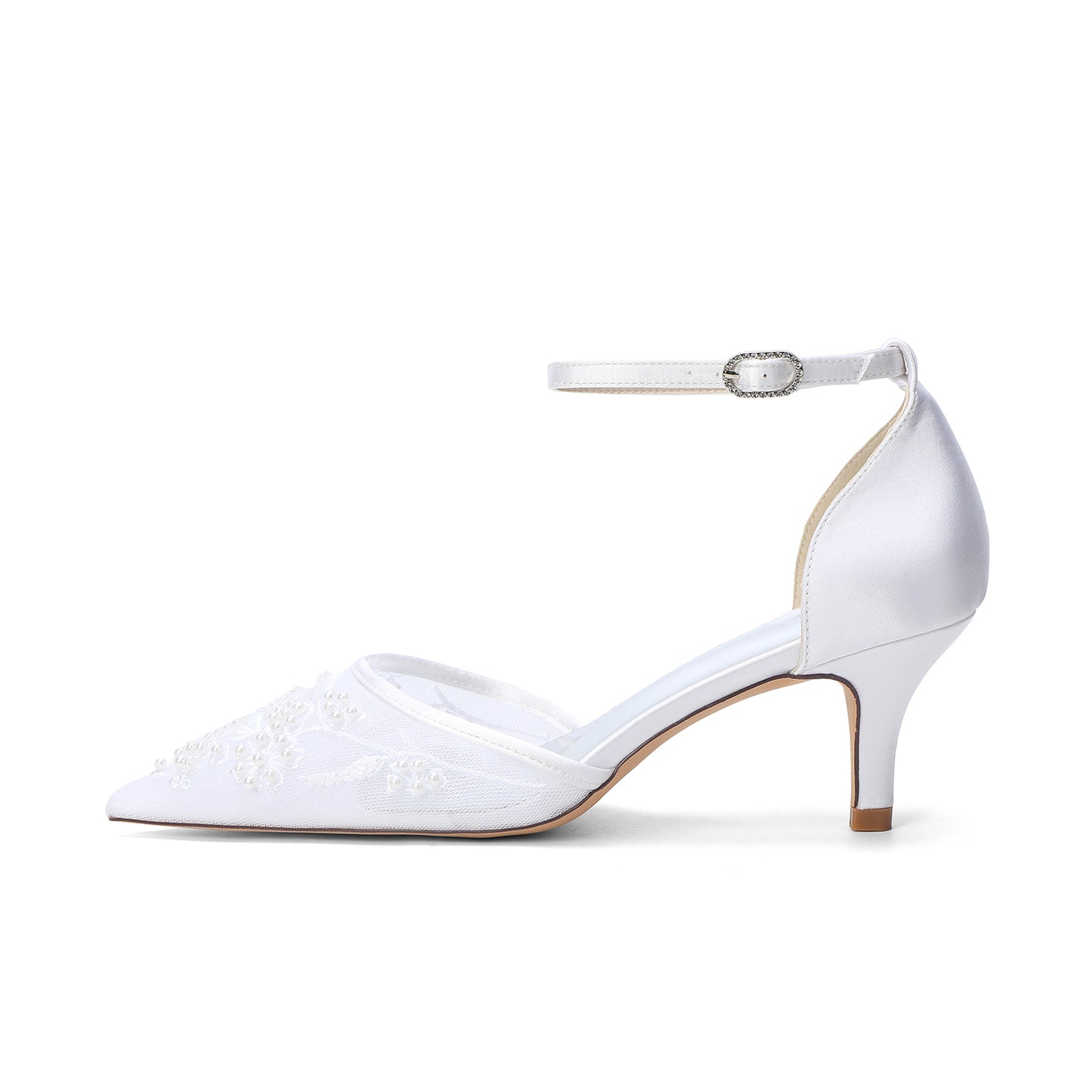 Stiletto Heel 6cm Lace Silk-Like Pearl Embroidered Mesh Shoes CK0494