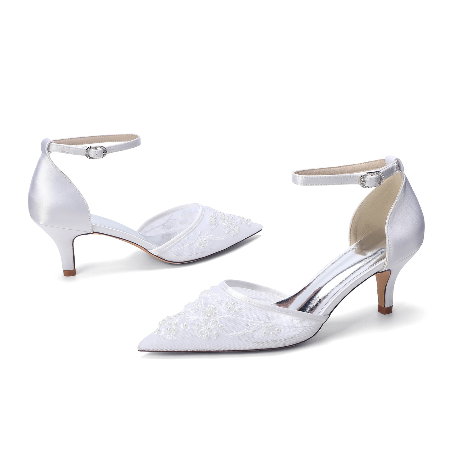 Stiletto Heel 6cm Lace Silk-Like Pearl Embroidered Mesh Shoes CK0494