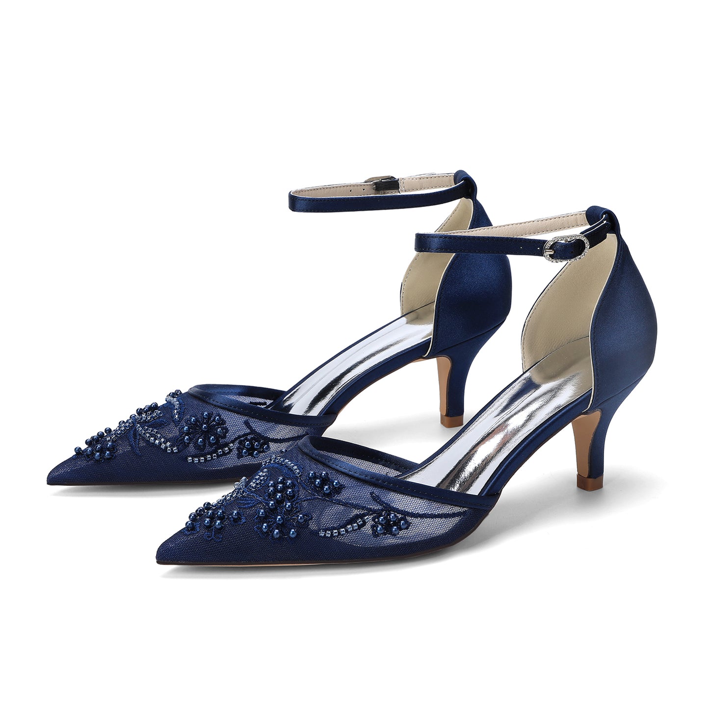 Stiletto Heel 6cm Lace Silk-Like Pearl Embroidered Mesh Shoes CK0494
