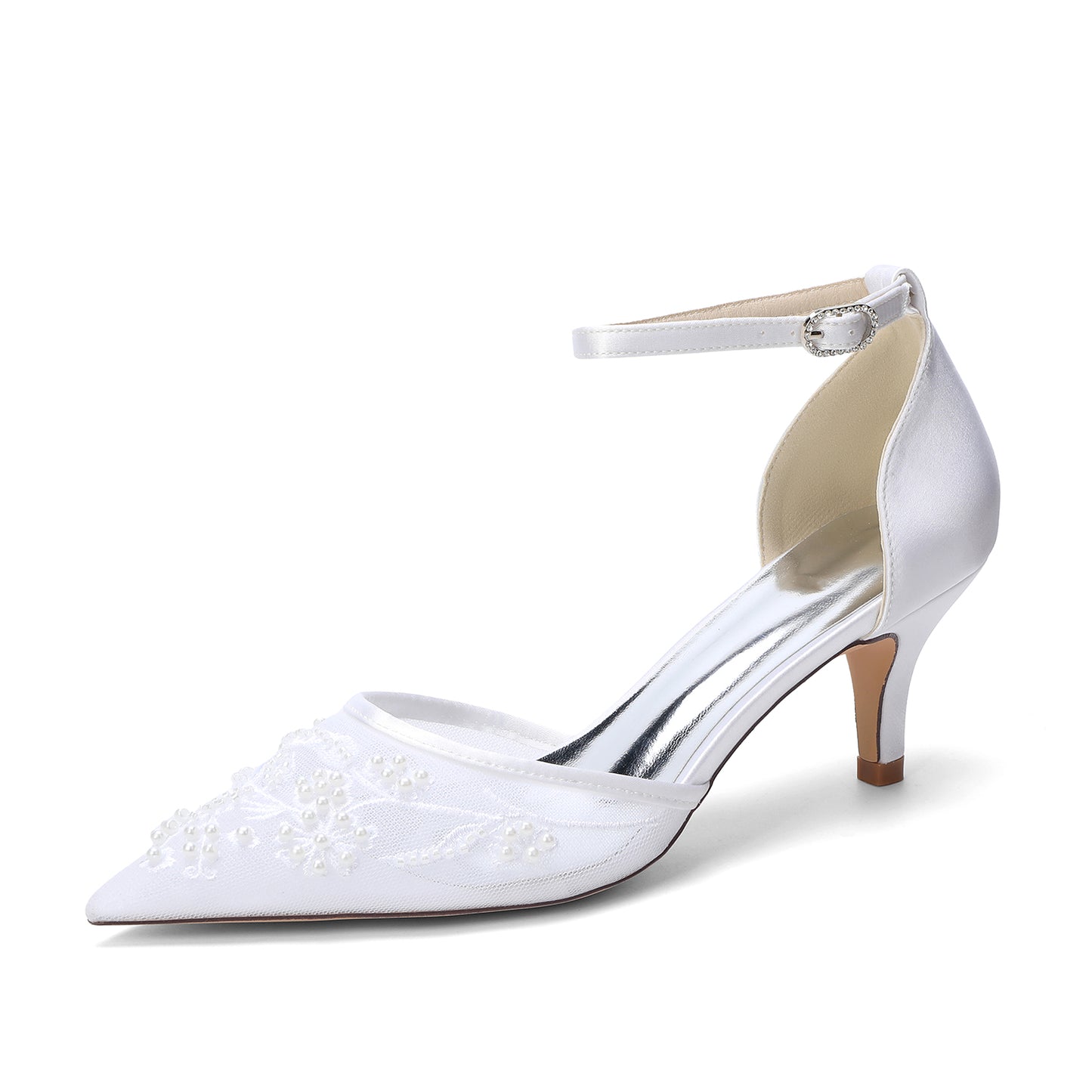 Stiletto Heel 6cm Lace Silk-Like Pearl Embroidered Mesh Shoes CK0494