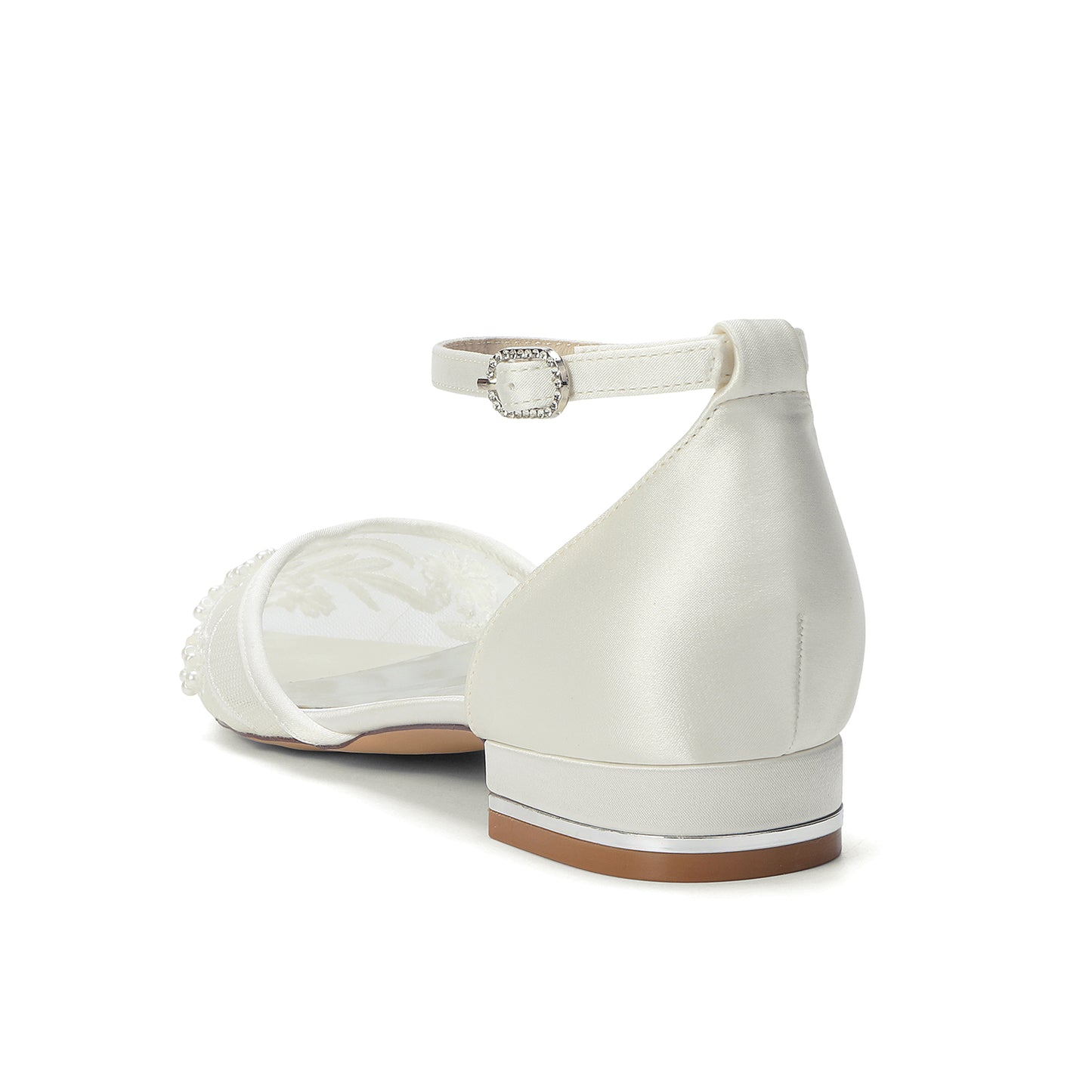 Lace Silk-Like Pearl Embroidered Mesh Flat Shoes CK0495