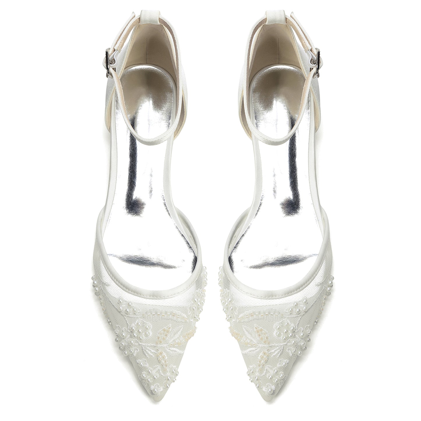 Lace Silk-Like Pearl Embroidered Mesh Flat Shoes CK0495