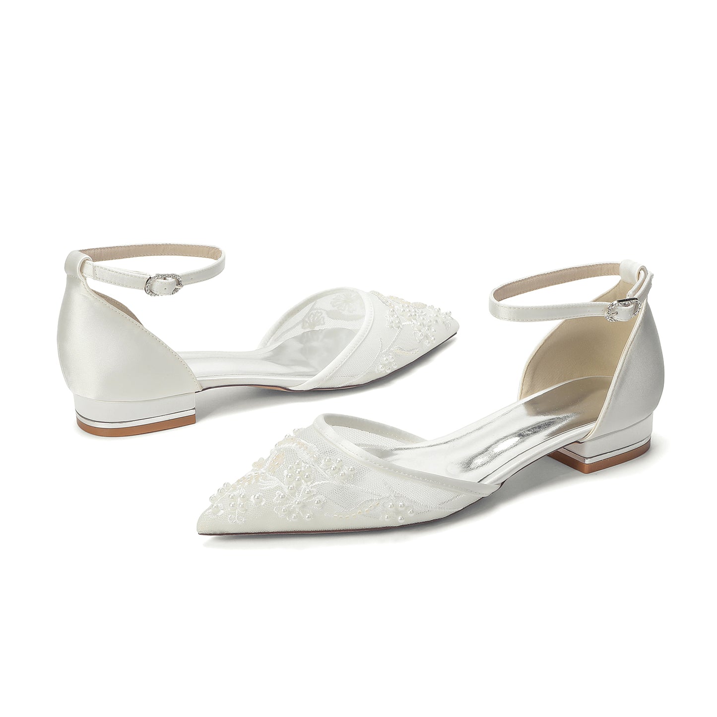 Lace Silk-Like Pearl Embroidered Mesh Flat Shoes CK0495