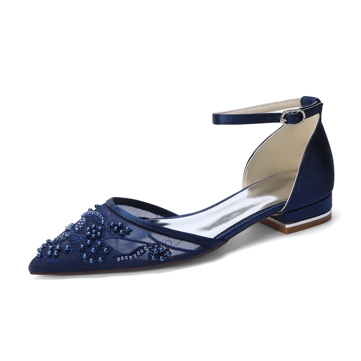 Lace Silk-Like Pearl Embroidered Mesh Flat Shoes CK0495