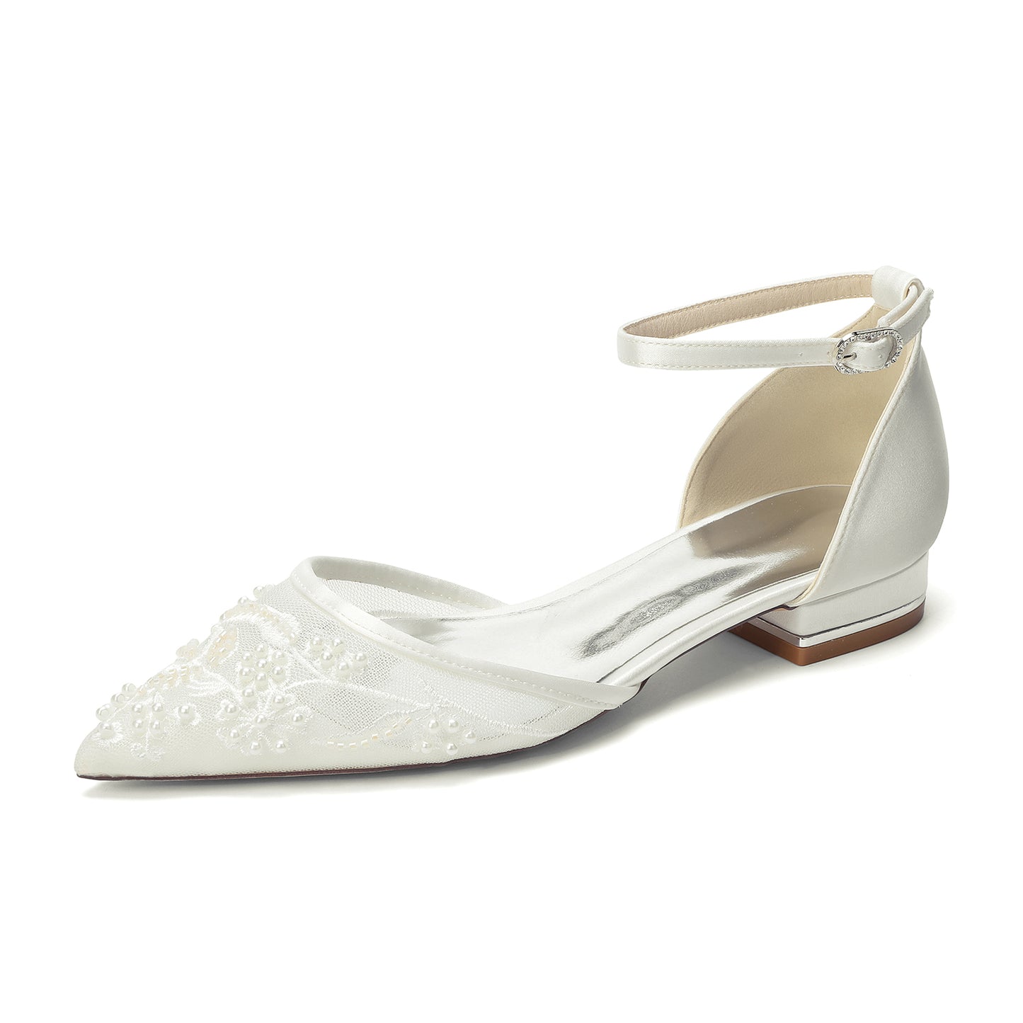 Lace Silk-Like Pearl Embroidered Mesh Flat Shoes CK0495