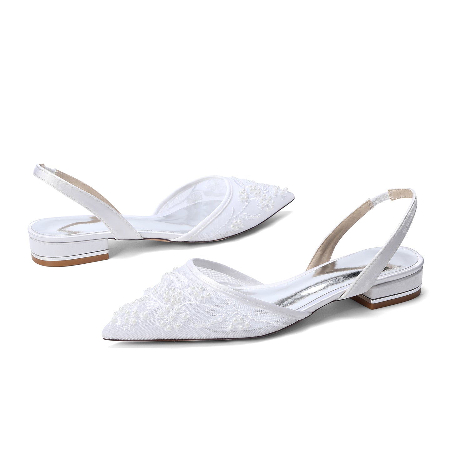 Lace Silk-Like Pearl Embroidered Mesh Flat Shoes CK0496