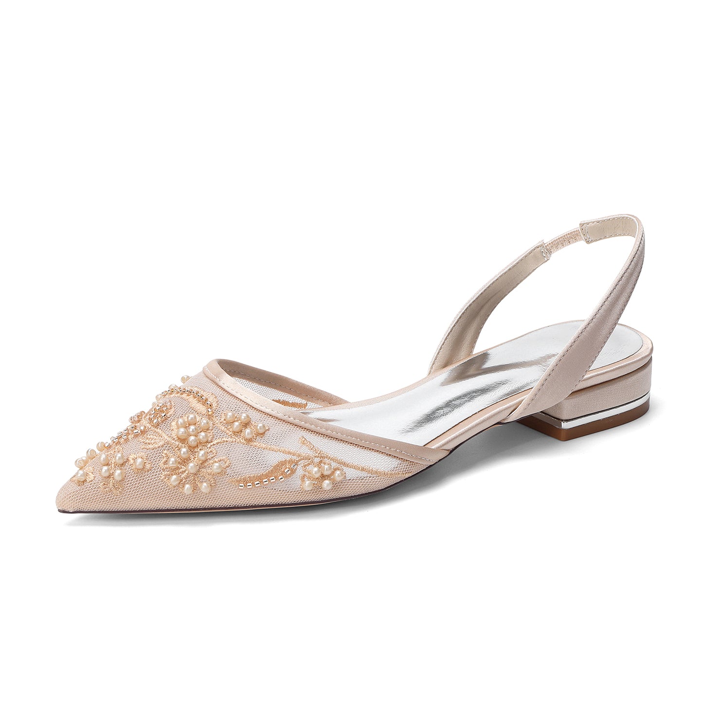 Lace Silk-Like Pearl Embroidered Mesh Flat Shoes CK0496