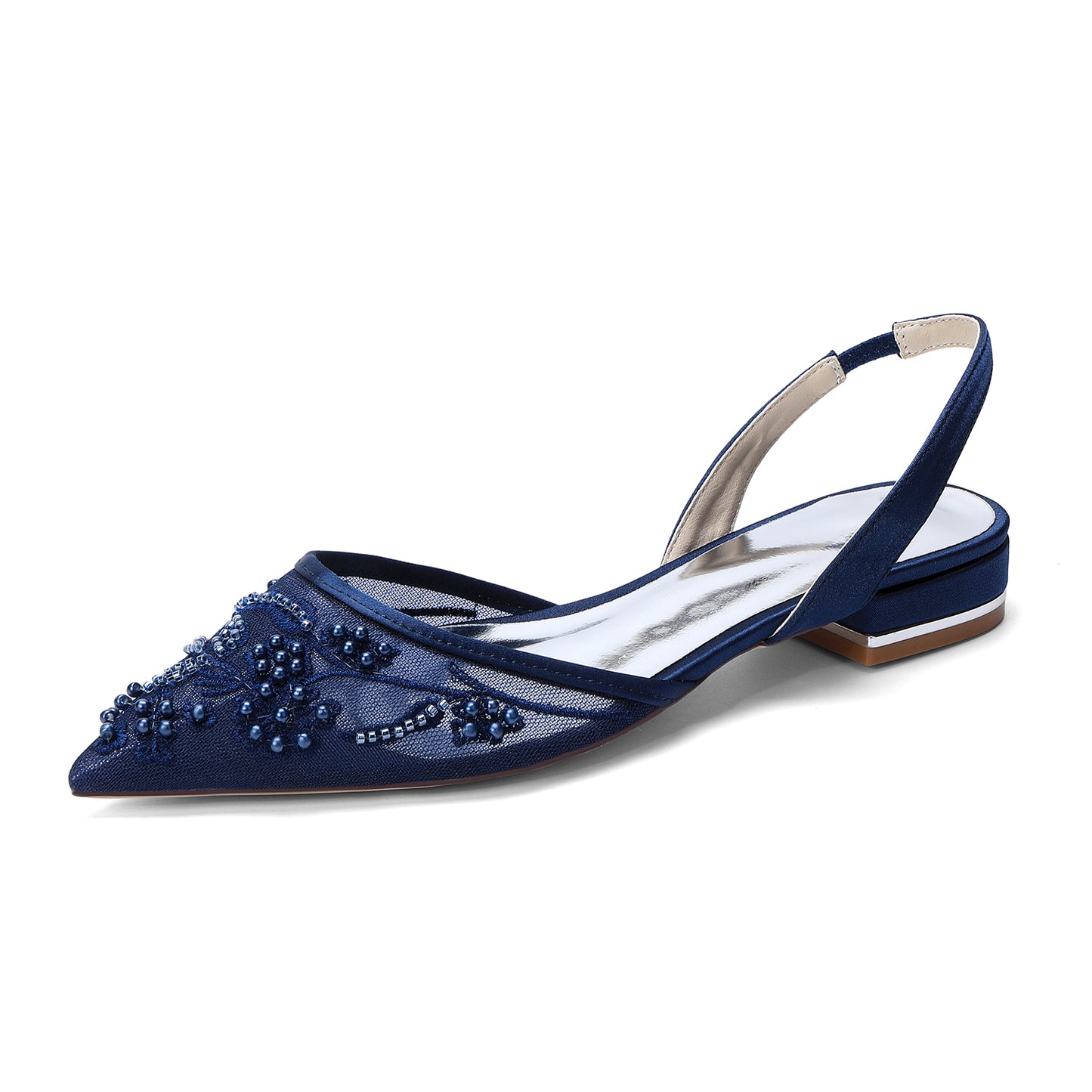 Lace Silk-Like Pearl Embroidered Mesh Flat Shoes CK0496