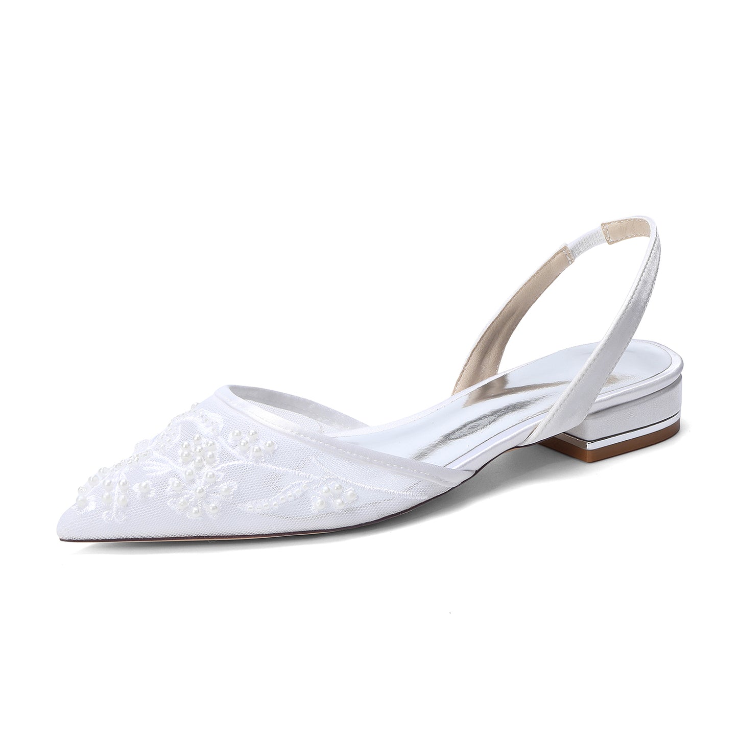 Lace Silk-Like Pearl Embroidered Mesh Flat Shoes CK0496