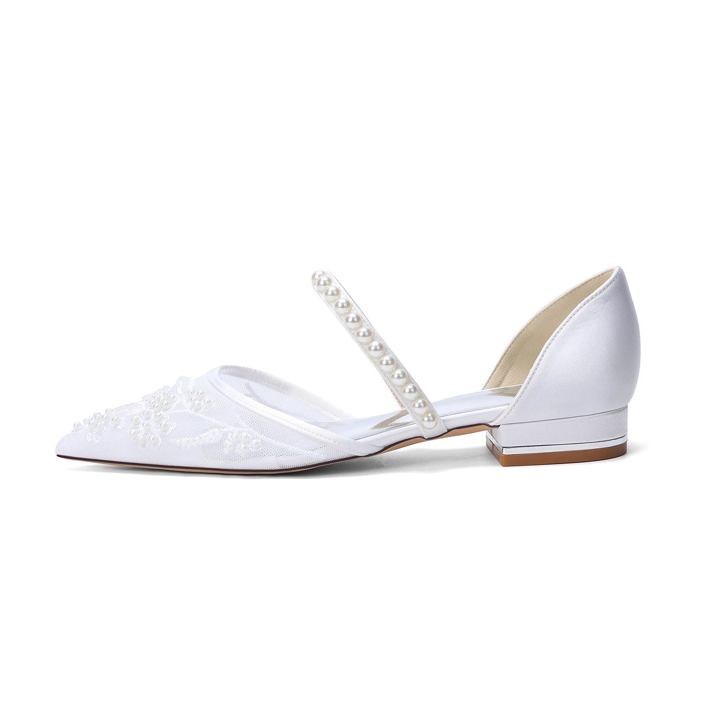 Lace Silk-Like Pearl Embroidered Mesh Flat Shoes CK0497