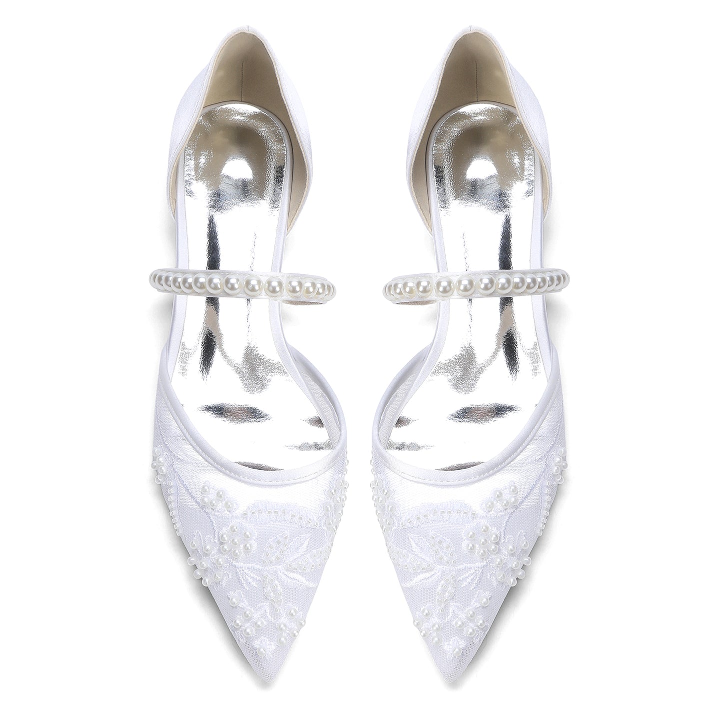 Lace Silk-Like Pearl Embroidered Mesh Flat Shoes CK0497