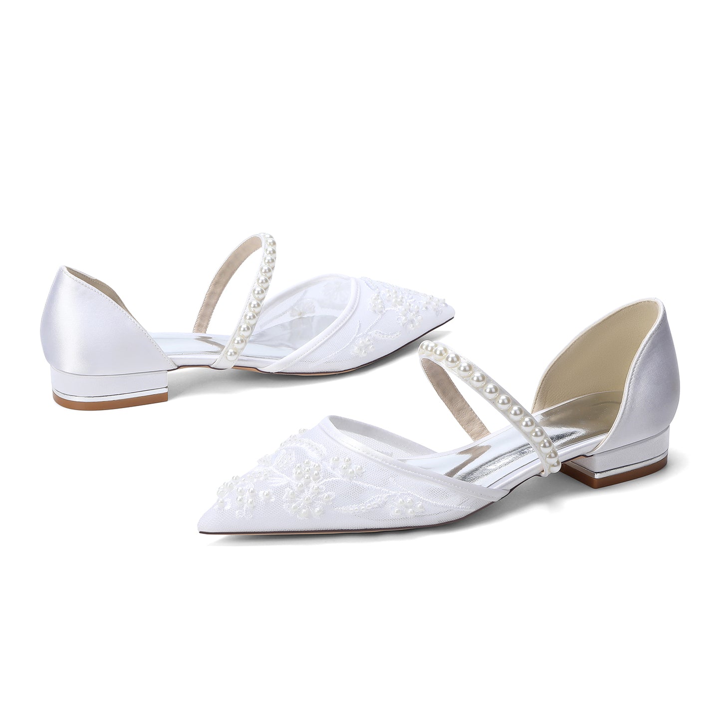 Lace Silk-Like Pearl Embroidered Mesh Flat Shoes CK0497