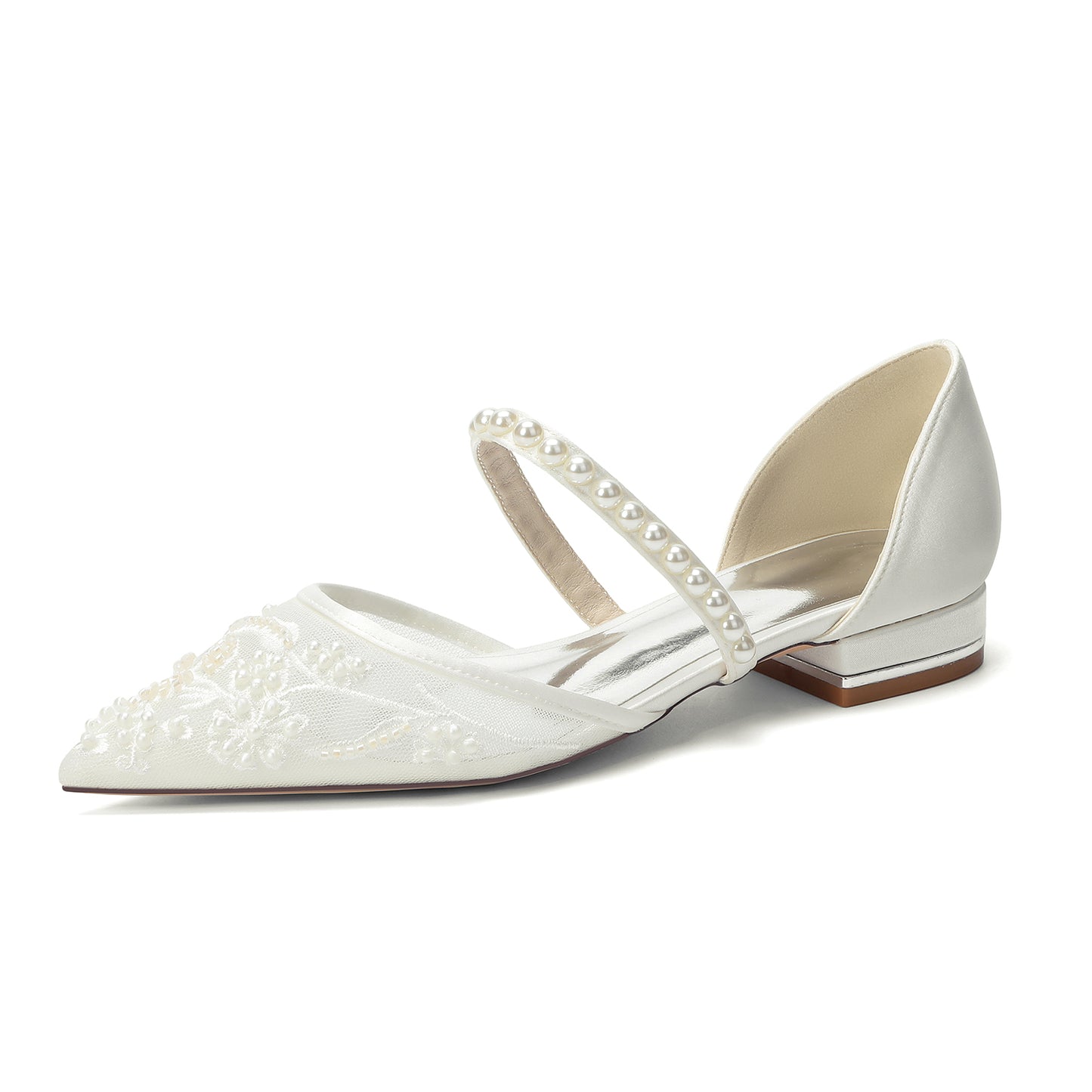 Lace Silk-Like Pearl Embroidered Mesh Flat Shoes CK0497